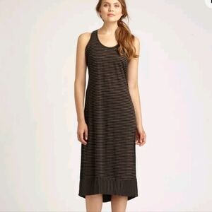 Eileen Fisher racer back linen striped high low beachy Boho dress Quiet Luxury